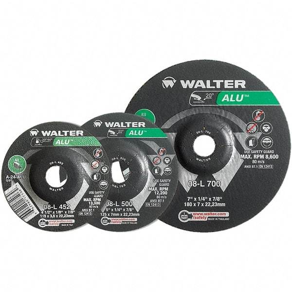 WALTER Surface Technologies - 24 Grit, 9" Wheel Diam, 1/4" Wheel Thickness, Type 27 Depressed Center Wheel - Aluminum Oxide, Resinoid Bond, 6,600 Max RPM - Exact Tool & Supply