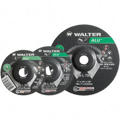 WALTER Surface Technologies - 24 Grit, 9" Wheel Diam, 1/4" Wheel Thickness, Type 27 Depressed Center Wheel - Aluminum Oxide, Resinoid Bond, 6,600 Max RPM - Exact Tool & Supply