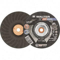 WALTER Surface Technologies - 60 Grit, 6" Wheel Diam, 3/64" Wheel Thickness, Type 27 Depressed Center Wheel - Resinoid Bond, 10,200 Max RPM - Exact Tool & Supply