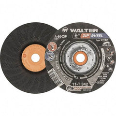 WALTER Surface Technologies - 60 Grit, 4-1/2" Wheel Diam, 3/64" Wheel Thickness, Type 27 Depressed Center Wheel - Resinoid Bond, 13,300 Max RPM - Exact Tool & Supply