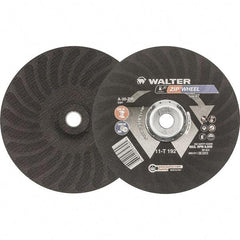 WALTER Surface Technologies - 30 Grit, 9" Wheel Diam, 5/64" Wheel Thickness, 7/8" Arbor Hole, Type 27 Depressed Center Wheel - Aluminum Oxide, Resinoid Bond, 6,600 Max RPM - Exact Tool & Supply