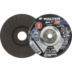 WALTER Surface Technologies - 60 Grit, 4" Wheel Diam, 1/32" Wheel Thickness, 3/8" Arbor Hole, Type 27 Depressed Center Wheel - Aluminum Oxide, Resinoid Bond, 19,100 Max RPM, Compatible with Die Grinders & Straight Shaft Grinder - Exact Tool & Supply