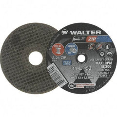 WALTER Surface Technologies - 4" 24 Grit Aluminum Oxide Cutoff Wheel - 1/2" Thick, 3/8" Arbor, 19,100 Max RPM, Use with Die Grinders - Exact Tool & Supply
