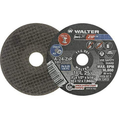 WALTER Surface Technologies - 2" 24 Grit Aluminum Oxide Cutoff Wheel - 1/2" Thick, 5/16" Arbor, 31,000 Max RPM, Use with Die Grinders - Exact Tool & Supply