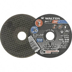 WALTER Surface Technologies - 2" 24 Grit Aluminum Oxide Cutoff Wheel - 1/4" Thick, 3/8" Arbor, 31,000 Max RPM, Use with Die Grinders - Exact Tool & Supply