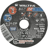 WALTER Surface Technologies - 2" 24 Grit Aluminum Oxide Cutoff Wheel - 1/8" Thick, 3/8" Arbor, 31,000 Max RPM, Use with Die Grinders - Exact Tool & Supply