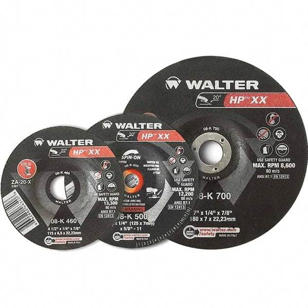 WALTER Surface Technologies - 16 Grit, 9" Wheel Diam, 1/4" Wheel Thickness, Type 28 Depressed Center Wheel - Aluminum Oxide, Resinoid Bond, 6,600 Max RPM - Exact Tool & Supply