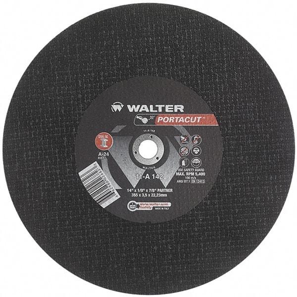WALTER Surface Technologies - 14" 24 Grit Aluminum Oxide Cutoff Wheel - 1/8" Thick, 7/8" Arbor, 5,400 Max RPM, Use with Electric & Gas Powered Saws - Exact Tool & Supply