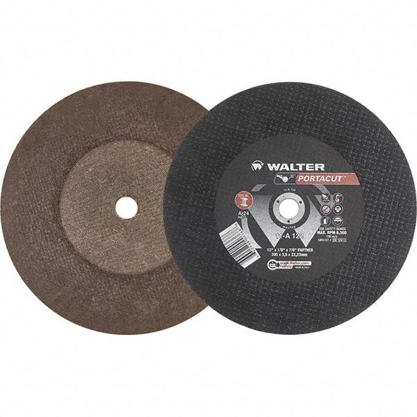 WALTER Surface Technologies - 12" 24 Grit Aluminum Oxide Cutoff Wheel - 1/8" Thick, 7/8" Arbor, 6,300 Max RPM, Use with Electric & Gas Powered Saws - Exact Tool & Supply