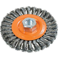 WALTER Surface Technologies - 4-1/2" OD, 5/8-11 Arbor Hole, Knotted Steel Wheel Brush - 3/8" Face Width, 0.02" Filament Diam, 15,000 RPM - Exact Tool & Supply