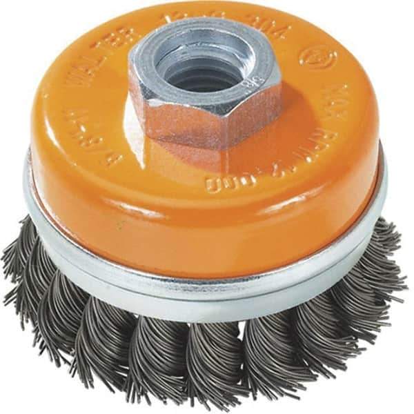 WALTER Surface Technologies - 6" Diam, 5/8-11 Threaded Arbor, Steel Fill Cup Brush - 0.02 Wire Diam, 8,600 Max RPM - Exact Tool & Supply