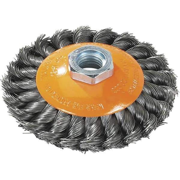 WALTER Surface Technologies - 5" Diam, 5/8-11 Threaded Arbor, Steel Fill Cup Brush - 0.02 Wire Diam, 15,000 Max RPM - Exact Tool & Supply
