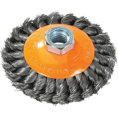 WALTER Surface Technologies - 4" Diam, 5/8-11 Threaded Arbor, Steel Fill Cup Brush - 0.015 Wire Diam, 20,000 Max RPM - Exact Tool & Supply