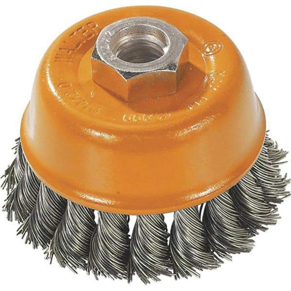 WALTER Surface Technologies - 3" Diam, 1/2-13 Threaded Arbor, Steel Fill Cup Brush - 0.015 Wire Diam, 12,000 Max RPM - Exact Tool & Supply