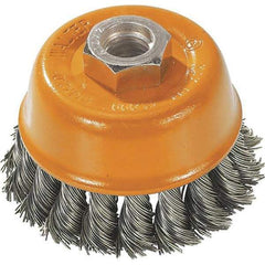 WALTER Surface Technologies - 3" Diam, 1/2-13 Threaded Arbor, Steel Fill Cup Brush - 0.015 Wire Diam, 12,000 Max RPM - Exact Tool & Supply