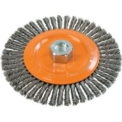 WALTER Surface Technologies - 6" OD, 5/8-11 Arbor Hole, Stringer Bead Steel Wheel Brush - 1/4" Face Width, 0.02" Filament Diam, 10,000 RPM - Exact Tool & Supply