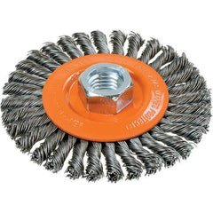 WALTER Surface Technologies - 4" OD, 5/8-11 Arbor Hole, Stringer Bead Steel Wheel Brush - 3/16" Face Width, 0.02" Filament Diam, 20,000 RPM - Exact Tool & Supply