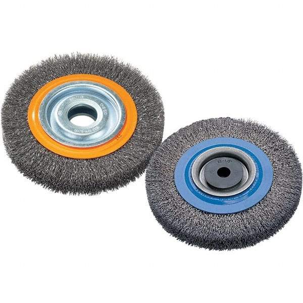 WALTER Surface Technologies - 6" OD, 1-1/4" Arbor Hole, Crimped Steel Wheel Brush - 7/8" Face Width, 0.0118" Filament Diam, 6,000 RPM - Exact Tool & Supply