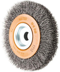 WALTER Surface Technologies - 4" OD, 1/2" Arbor Hole, Crimped Steel Wheel Brush - 3/4" Face Width, 0.0118" Filament Diam, 6,000 RPM - Exact Tool & Supply