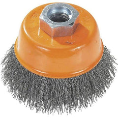 WALTER Surface Technologies - 3" Diam, M14x2.00 Threaded Arbor, Steel Fill Cup Brush - 0.0118 Wire Diam, 12,000 Max RPM - Exact Tool & Supply
