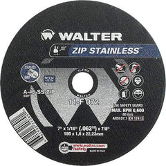 WALTER Surface Technologies - 7" 46 Grit Aluminum Oxide/Silicon Carbide Blend Cutoff Wheel - 1/16" Thick, 7/8" Arbor, 8,600 Max RPM, Use with Angle Grinders - Exact Tool & Supply