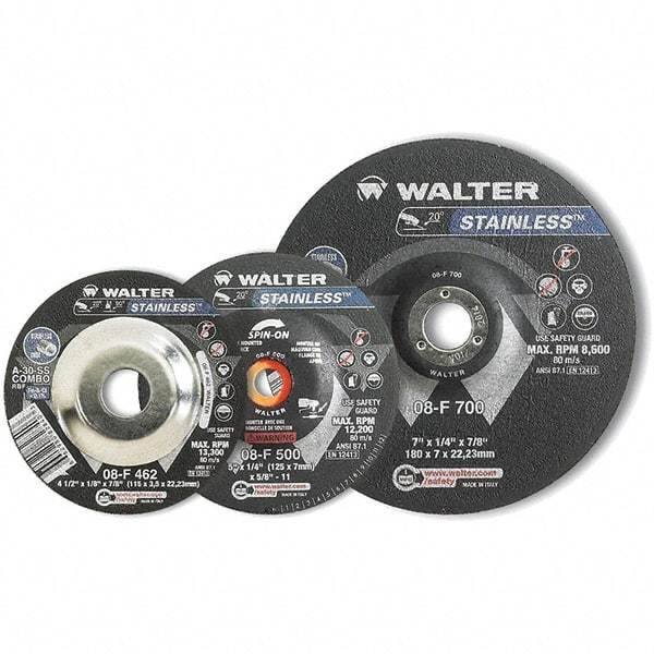 WALTER Surface Technologies - 30 Grit, 9" Wheel Diam, 1/4" Wheel Thickness, Type 27 Depressed Center Wheel - Aluminum Oxide, Resinoid Bond, 6,600 Max RPM - Exact Tool & Supply