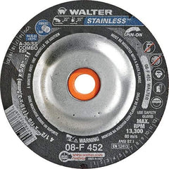 WALTER Surface Technologies - 30 Grit, 4-1/2" Wheel Diam, 1/8" Wheel Thickness, Type 27 Depressed Center Wheel - Aluminum Oxide, Resinoid Bond, 13,300 Max RPM - Exact Tool & Supply