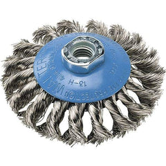 WALTER Surface Technologies - 7" Diam, 5/8-11 Threaded Arbor, Stainless Steel Fill Cup Brush - 0.02 Wire Diam, 10,000 Max RPM - Exact Tool & Supply