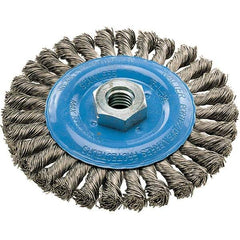 WALTER Surface Technologies - 5" OD, 5/8-11 Arbor Hole, Knotted Stainless Steel Wheel Brush - 3/8" Face Width, 0.02" Filament Diam, 15,000 RPM - Exact Tool & Supply