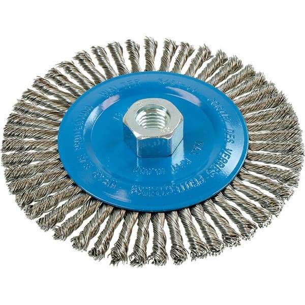 WALTER Surface Technologies - 6" OD, 5/8-11 Arbor Hole, Stringer Bead Stainless Steel Wheel Brush - 1/4" Face Width, 0.02" Filament Diam, 10,000 RPM - Exact Tool & Supply