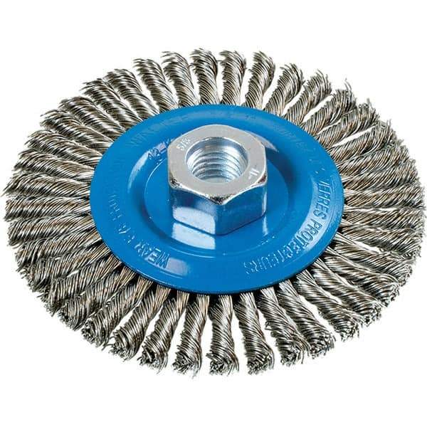 WALTER Surface Technologies - 4-1/2" OD, 5/8-11 Arbor Hole, Stringer Bead Stainless Steel Wheel Brush - 3/16" Face Width, 0.02" Filament Diam, 15,000 RPM - Exact Tool & Supply