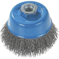 WALTER Surface Technologies - 3" Diam, M14x2.00 Threaded Arbor, Stainless Steel Fill Cup Brush - 0.0118 Wire Diam, 12,000 Max RPM - Exact Tool & Supply