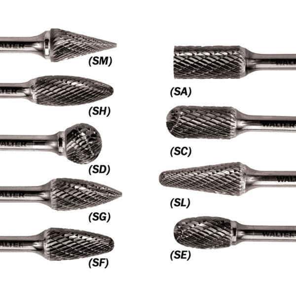 WALTER Surface Technologies - 1/2" Cut Diam, 1/4" Shank Diam, Cylinder Ball End Head Single Cut Burr - Carbide, 1" LOC - Exact Tool & Supply