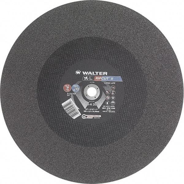 WALTER Surface Technologies - 20" 24 Grit Aluminum Oxide Cutoff Wheel - 3/16" Thick, 1" Arbor, 3,000 Max RPM, Use with Stationary Tools - Exact Tool & Supply