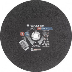 WALTER Surface Technologies - 14" 24 Grit Aluminum Oxide Cutoff Wheel - 1/8" Thick, 1" Arbor, 4,400 Max RPM, Use with Stationary Tools - Exact Tool & Supply