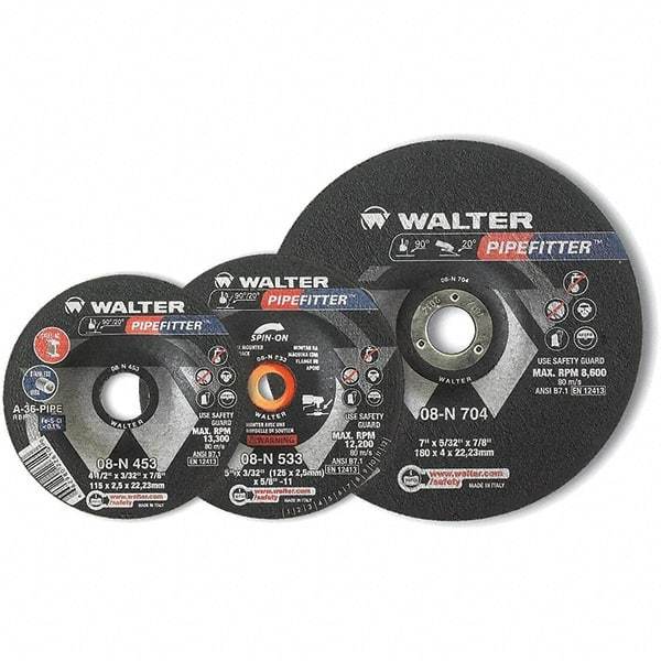 WALTER Surface Technologies - 20 Grit, 7" Wheel Diam, 5/32" Wheel Thickness, Type 27 Depressed Center Wheel - Aluminum Oxide/Silicon Carbide Blend, Resinoid Bond, 8,600 Max RPM - Exact Tool & Supply