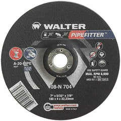 WALTER Surface Technologies - 20 Grit, 7" Wheel Diam, 5/32" Wheel Thickness, 7/8" Arbor Hole, Type 27 Depressed Center Wheel - Aluminum Oxide/Silicon Carbide Blend, Resinoid Bond, 8,600 Max RPM - Exact Tool & Supply