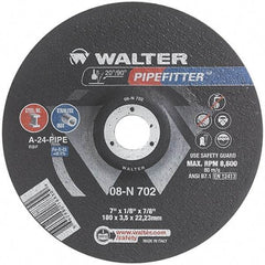 WALTER Surface Technologies - 24 Grit, 7" Wheel Diam, 1/8" Wheel Thickness, 7/8" Arbor Hole, Type 27 Depressed Center Wheel - Aluminum Oxide/Silicon Carbide Blend, Resinoid Bond, 8,600 Max RPM, Compatible with Angle Grinder - Exact Tool & Supply