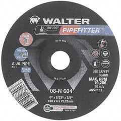 WALTER Surface Technologies - 20 Grit, 6" Wheel Diam, 5/32" Wheel Thickness, 7/8" Arbor Hole, Type 27 Depressed Center Wheel - Aluminum Oxide/Silicon Carbide Blend, Resinoid Bond, 10,200 Max RPM - Exact Tool & Supply