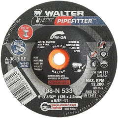 WALTER Surface Technologies - 36 Grit, 5" Wheel Diam, 3/32" Wheel Thickness, Type 27 Depressed Center Wheel - Aluminum Oxide/Silicon Carbide Blend, Resinoid Bond, 12,200 Max RPM - Exact Tool & Supply