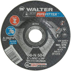 WALTER Surface Technologies - 36 Grit, 5" Wheel Diam, 5/32" Wheel Thickness, 7/8" Arbor Hole, Type 27 Depressed Center Wheel - Aluminum Oxide/Silicon Carbide Blend, Resinoid Bond, 12,200 Max RPM - Exact Tool & Supply