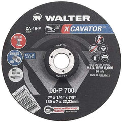 WALTER Surface Technologies - 16 Grit, 9" Wheel Diam, 1/4" Wheel Thickness, Type 27 Depressed Center Wheel - Aluminum Oxide, Resinoid Bond, 6,600 Max RPM - Exact Tool & Supply