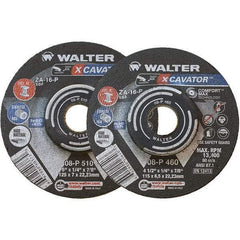 WALTER Surface Technologies - 16 Grit, 9" Wheel Diam, 1/4" Wheel Thickness, 7/8" Arbor Hole, Type 27 Depressed Center Wheel - Aluminum Oxide, Resinoid Bond, 6,600 Max RPM - Exact Tool & Supply
