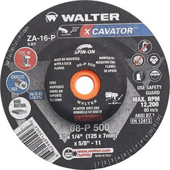 WALTER Surface Technologies - 16 Grit, 5" Wheel Diam, 1/4" Wheel Thickness, Type 27 Depressed Center Wheel - Aluminum Oxide, Resinoid Bond, 12,200 Max RPM - Exact Tool & Supply