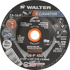 WALTER Surface Technologies - 16 Grit, 4-1/2" Wheel Diam, 1/4" Wheel Thickness, Type 27 Depressed Center Wheel - Aluminum Oxide, Resinoid Bond, 13,300 Max RPM - Exact Tool & Supply