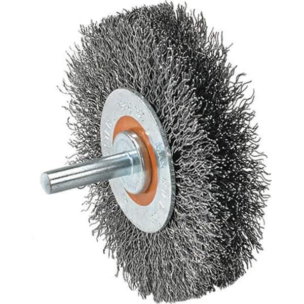 WALTER Surface Technologies - 3" OD, 1/4" Shank Diam, Crimped Steel Wheel Brush - 3/4" Face Width, 0.0118" Filament Diam, 12,000 RPM - Exact Tool & Supply