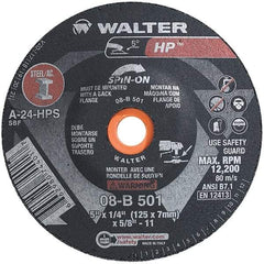 WALTER Surface Technologies - 24 Grit, 5" Wheel Diam, 1/4" Wheel Thickness, Type 28 Depressed Center Wheel - Aluminum Oxide, Resinoid Bond, 12,200 Max RPM - Exact Tool & Supply