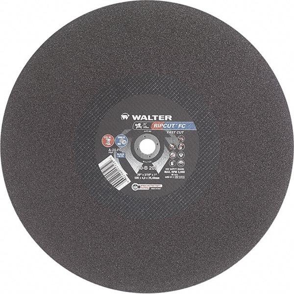 WALTER Surface Technologies - 20" 24 Grit Aluminum Oxide Cutoff Wheel - 3/16" Thick, 1" Arbor, 3,000 Max RPM, Use with Stationary Tools - Exact Tool & Supply