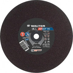 WALTER Surface Technologies - 14" 24 Grit Aluminum Oxide Cutoff Wheel - 1/8" Thick, 1" Arbor, 4,400 Max RPM, Use with Stationary Tools - Exact Tool & Supply