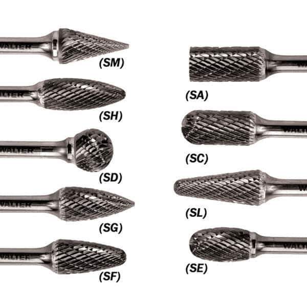 WALTER Surface Technologies - 5/16" Cut Diam, 1/4" Shank Diam, Taper Head Double Cut Burr - Carbide, 3/4" LOC - Exact Tool & Supply
